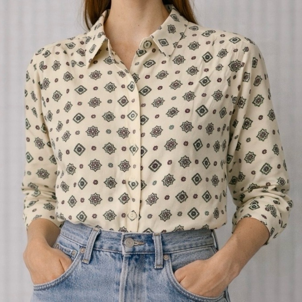 NWT Vintage 90s Liz Claiborne Petite Rayon Blouse | Geometric Print